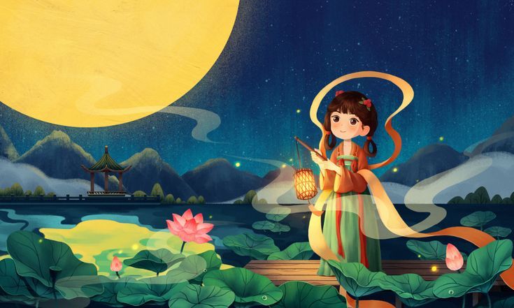 Phông nền chị Hằng cầm đèn lồng